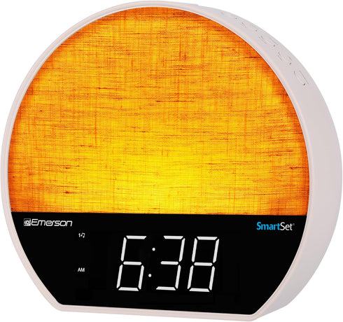 CKSS7071 Smartset 1.2" 6 8-Color Dimmable Emerson Sunrise Alarm Clock Radio with LED Display, White Noise, Soothing