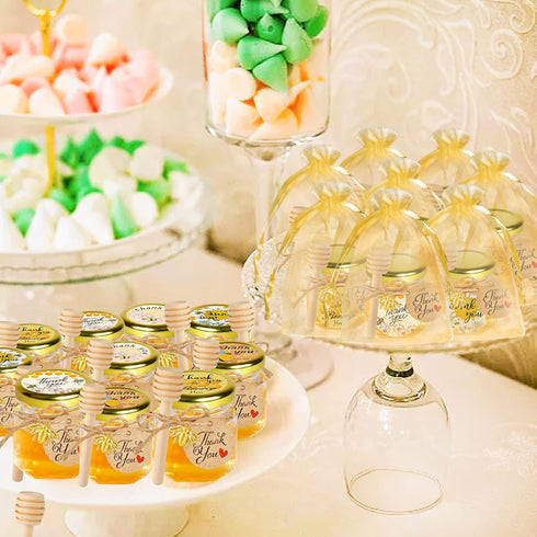 jars-1.5oz,48 GIVAMEIHF Mini Honey pcs Hexagon honey jars with dipper,gold cover,bee pendant,Gold Gift