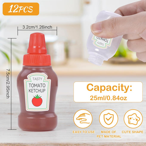 DF DUALFERV 12Pcs Lunch(25ml/0.88oz) DualFerv Mini Ketchup Bottles, Portable Mini Squeeze Bottle, Mini Sauce Condiment