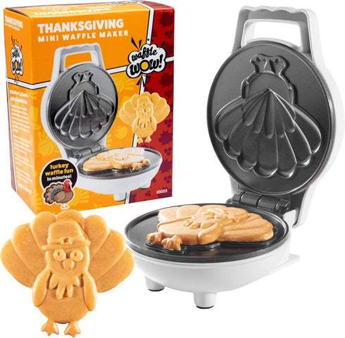 Thanksgiving Turkey Mini Waffle Maker, 4" Electric Nonstick Waffler Iron for Holiday Breakfast, Fun & Festive