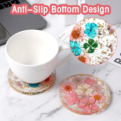 Amabro Set 2, Dried Flower Drink Coasters, Floral Resin Drink Cup Mat of Non-Slip Coasters for Tabletop Protection