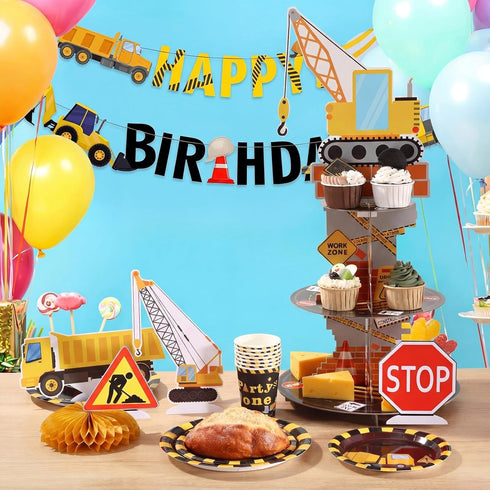 258 Set Pcs Construction Birthday Party Supplies Decoration Include Disposable Paper Plate Napkin Teacup Saucer Cupcake