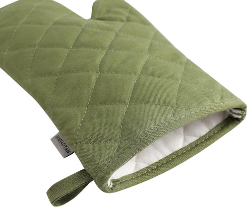 Oven Mitts and Pot Holders Set, 4 pcs, High Heat Resistant 500 Degree Cotton Glove (12 Inch, Green)