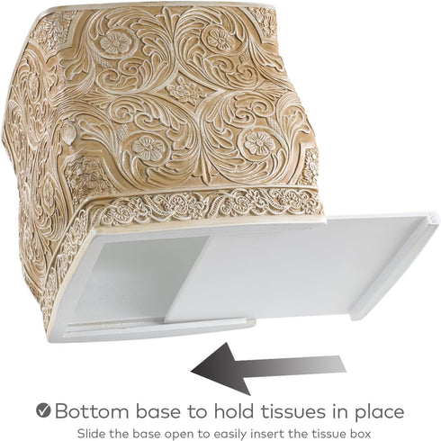 Creative Scents Victoria Tissue Box Cover, Beige Square Holder for Bathroom, Decorative with Durable Slider