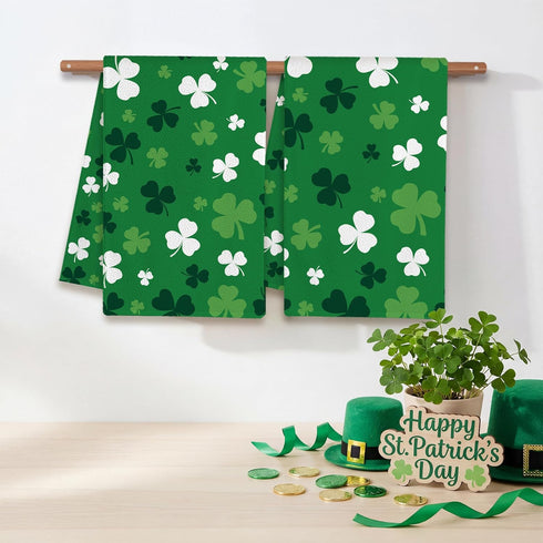 FUTBU Set 2 18x26 Inch St. Patrick's Kitchen Towels, Green Clover Shamrock Dish Towels of for Bathroom Decorations