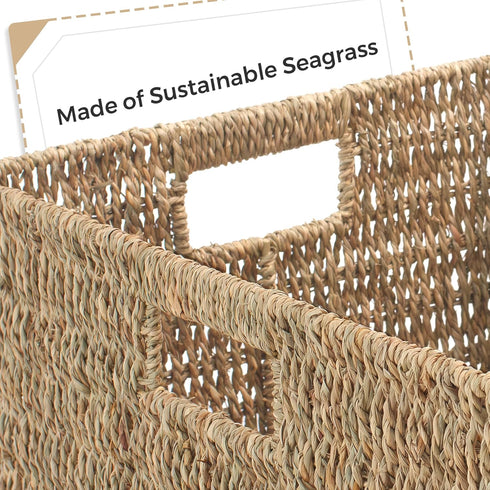 JS HOME Set of 3 Seagrass Wicker Baskets, Large and Small Organizing Baskets with Built-in Handles, Shelf Organizer