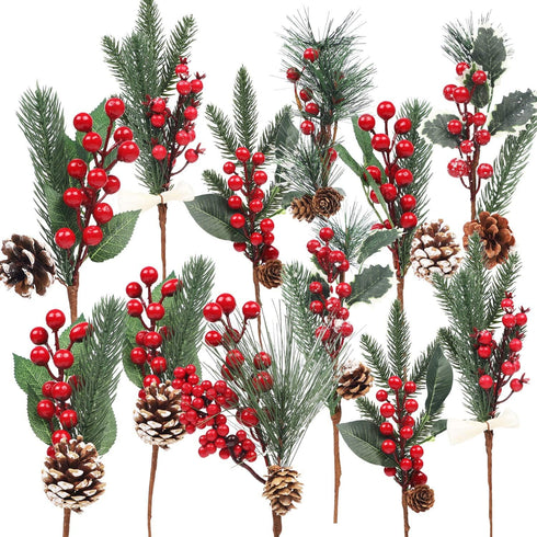 DR.DUDU 12 Pack Artificial Berry Twigs for Christmas Tree Decoration, DIY Christmas