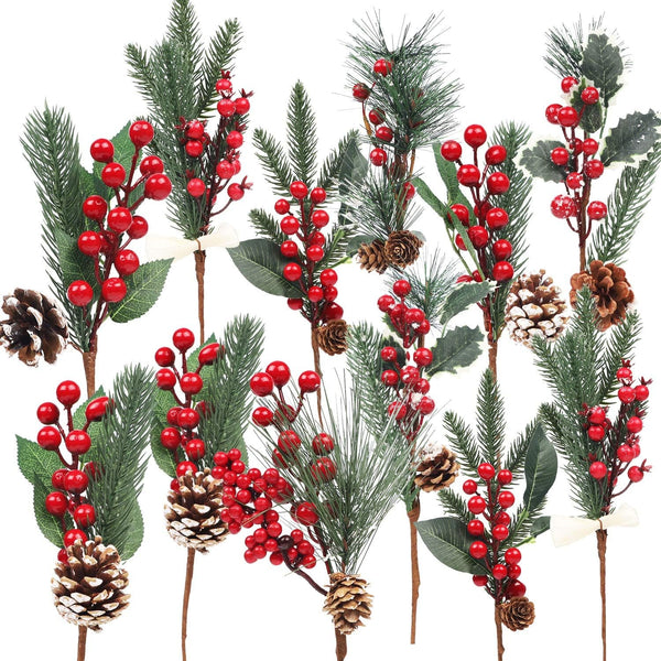 DR.DUDU 12 Pack Artificial Berry Twigs for Christmas Tree Decoration, DIY Christmas