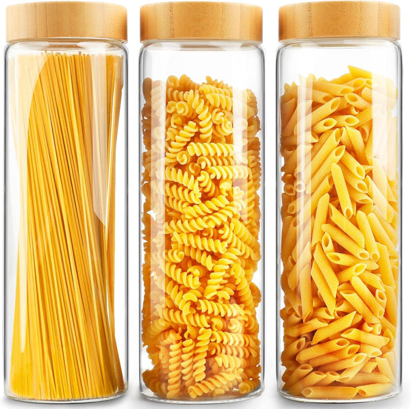 Glass Jars with Airtight Lid - 3 Pack 80oz Glass Canisters with Bamboo Lids for Cereal, Cookies, Pasta Storage