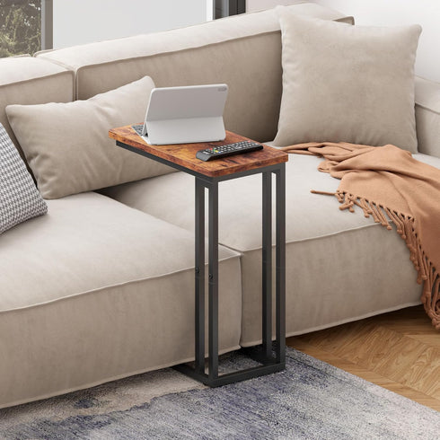 Yusong C Shaped End Table - Slide Under Sofa Couch Bed, Small Table for Small Spaces, Skinny Overbed, Coffee Drink