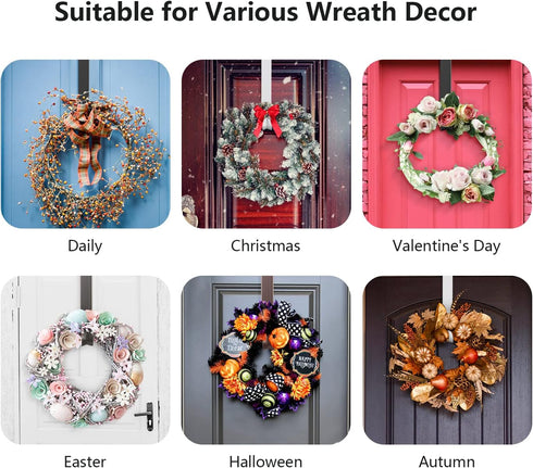Adjustable Over The Door Wreath Hanger, 14.9 to 25 Inches, Wreath Holder for Front Door Decor, Black