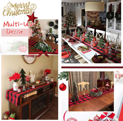 B-COOL Buffalo Plaid Table Runner, Black Red Checked Table Runner 2 Packs (13x108 Inch) for Christmas Holiday