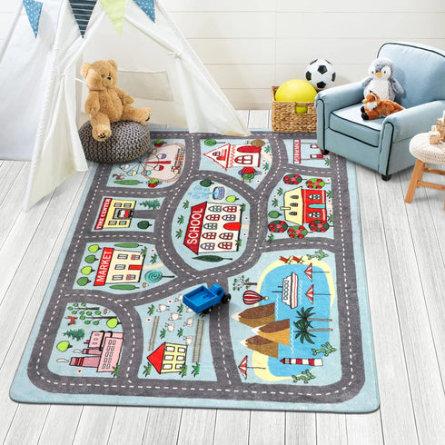 LIVEBOX Kids Rug 3'x5' Car Rug Play Mat for Playing Cars, City Life Educational Carpet for Children