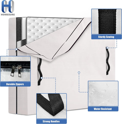 Mattress Bags for Moving and Storage with 8 Handles, Heavy Duty Cover with Strong Zipper Closure, Cali King
