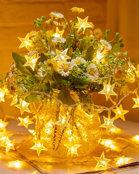 17 50 Minetom Star String Lights Battery Operated - ft LED Star Fairy String Lights with Timer, Waterproof for Indoor