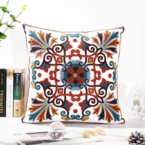 Decorative Couch Pillow Covers Set of 2, 18x18 inches, Embroidered Pattern Square Throw Pillows for Sofa Bed Chair