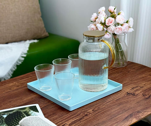 11 Inch Blue Square Plastic Tray - Organizer Tray for Bathroom Vanity, Dresser, Coffee Table, Nightstand | Decorative