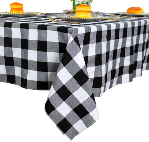 ShinyBeauty 54x54-Inch Checked Square Tablecloth, Black and White Buffalo Plaid Washable Cotton for Dining Room