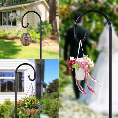 45 INCH 5 Hummingbird (2 Pack) Ottsuls Bird Feeder Pole, Heavy Duty Shepherds Hooks for Outdoor with Prong Base