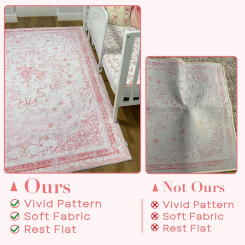 REBBORUG 4x6 Pink Rug for Office Under Desk Rolling Chairs - Small Classroom Rug Reading Corner,Washable Bow Floral