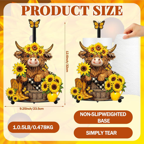 Summer Countertop Sunflower Highland Cow Paper Towel Holder Sunflower Floral Cattle Kitchen Bathroom Decor Farmhouse