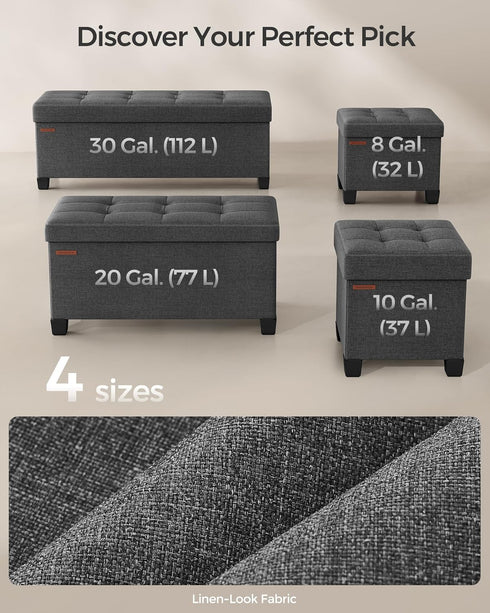 SONGMICS 15 Inches Cube Storage Ottoman, Dark Gray Bedroom Bench with Storage, Foot Stool Holds Up to 660 lb