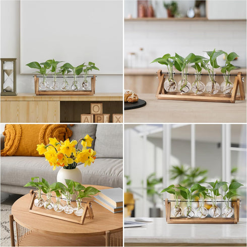 Decor(5 Bulb YIBOT Propagation Stations,Plant Terrarium with Wooden Stand,Plant Lover Gifts for Women for Hydroponics