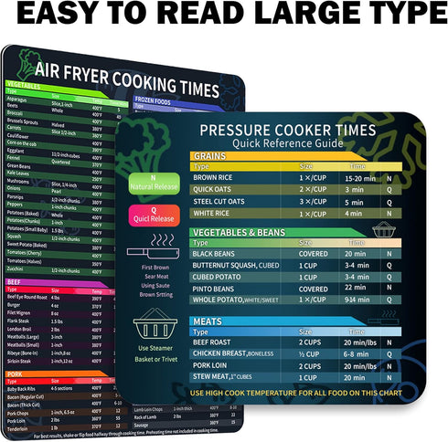 Air Fryer & Instant Pot Magnetic Cheat Sheet Set, Muulaii Cook Times Chart, Quick Reference Guide
