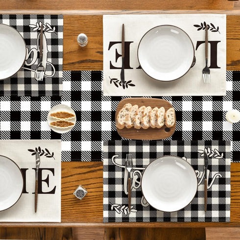 Artoid Mode Love Family Together Home Buffalo Plaid Placemats for Dining Table, 12 x 18 Inch Set of 4 Holiday Vintage