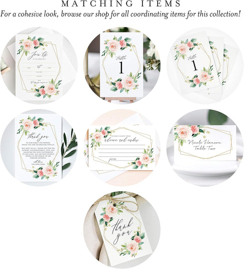 Bliss Collections Geometric Floral Table Numbers 1–25 with Double-Sided Head Table Card for Wedding, Reception, or