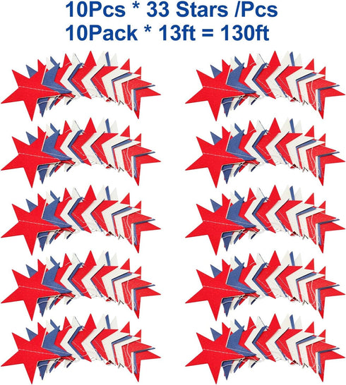10 Pack 4th of July Decorations - 130Ft/330 Patriotic Star Streamers Banner Garland Hanging Independence Day Decor