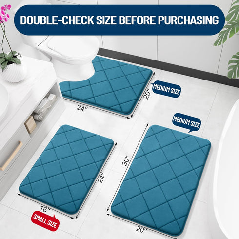 OLANLY Memory Foam Bath Mat 30x20, Ultra Soft Absorbent Bathroom Rug, Machine Washable Peacock Blue
