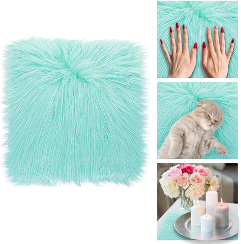 WLLHYF 10 Inches Mini Square Faux Fur Rug Small Fluffy Area Rug Cushion for Living Room Sofa Bedroom Floor Soft Square