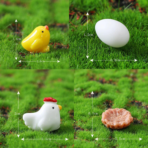 DoTebpa 44 Pcs Miniature Family Chicken, Cock, Hen, Egg, Chicken Nest Ornament Micro Landscape Fairy Garden Dcor
