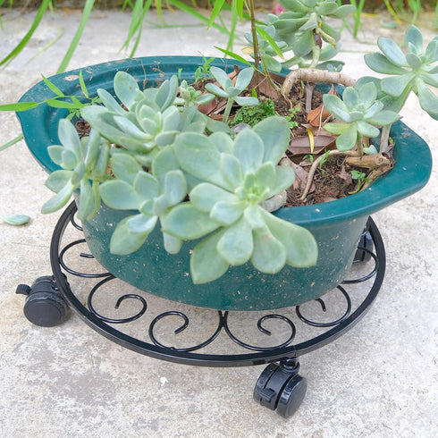lucpur 3 Pack 12 Inch 3 Pack Metal Plant Stand with Wheels Plant Caddy Heavy Duty Wrought Iron Rolling Plant Stand