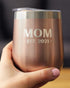 Bevvee Mom Est 2021 Wine Tumbler with Sliding Lid - New Mother Stemless Stainless Steel Insulated Mug - Rose Gold