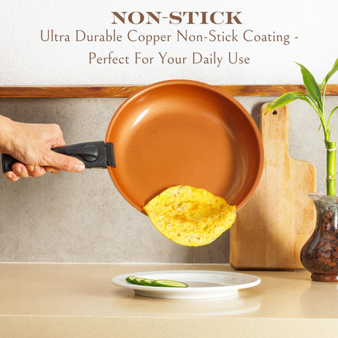 Moss & Stone Copper Pots and Pans Set - Nonstick, Removable Handle Cookware, 7 Pcs Aluminum Camping Set