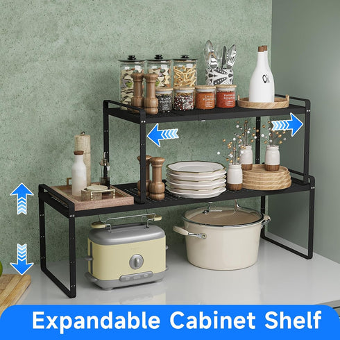 Countertop 1 Pack Expandable Cabinet Shelf Organizers, Kitchen Small Stand Rack Organization for Cupborad Pantry