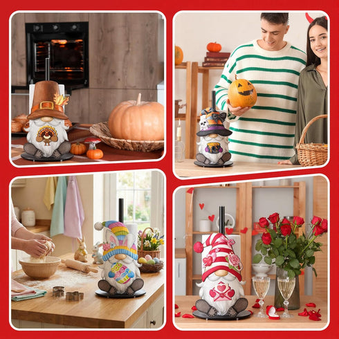 Otoolling Countertop 15 Set Holiday Interchangeable Paper Towel Holder Vintage Gnome Metal Stand Towels Paper Holder