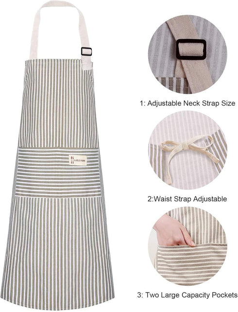 Lofekea Adjustable Bib Aprons, 2 Pack with 2 Pockets, Cotton Linen Cooking Chef Apron for Women and Men