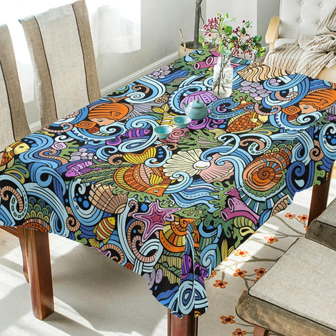 Starfish Shell Tablecloth, 54x54 Square Polyester Washable Wrinkle Free Dinner Tablecloth for Kitchen Dining Room