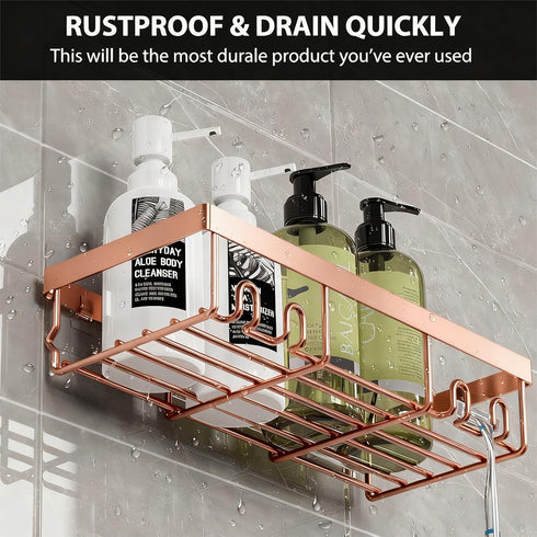 Moforoco Shower Caddy Shelf Organizer Rack, Self Adhesive Black Bathroom Shelves Basket, Home Farmhouse Wall Inside