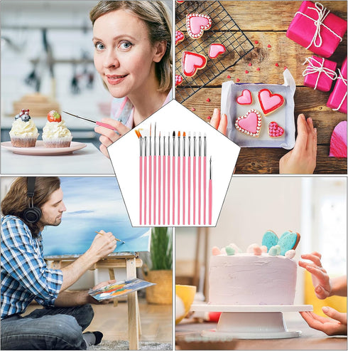 15pcs Cake Painting Brushes Kit, Food Safe Paint Brush Tools for Cookie Cake Decoration (Pink)