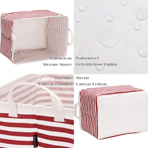 Sea Team Collapsible Canvas Fabric Storage Basket with Handles, Rectangle Waterproof Bin, 16.5 x 11.8 x 9.8 Inches
