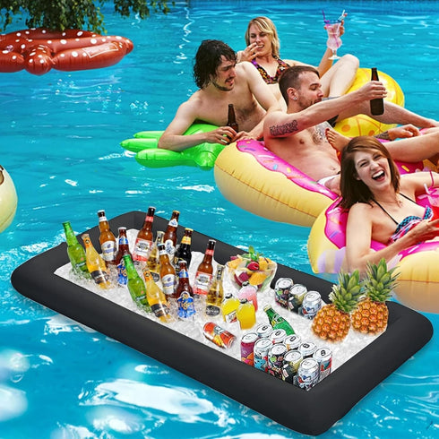 Ice Buffet Serving Tray Drink Cooler with Drain Plug, Inflatable Ice Serving Buffet Bar for Parties Food 52 x 24 x 5''