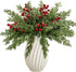ComfyKit 60Pcs Artificial Pine Branches with Red Berry Stems,Christmas Faux Green Cedar Sprigs