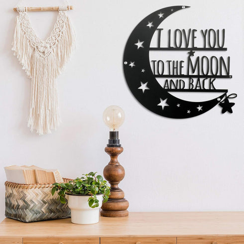Ripeng I Love You Back Wall Art Moon Metal Decorations with Quote Silhouette for Home Bedroom Living Room Decor