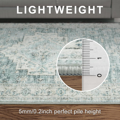 LIVEBOX Washable Rug 2x3 - Indoor Entryway Boho Low-Pile Small Rug, Non-Slip Indoor Outdoor Rugs, Sage Green