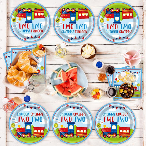 24 Set 2nd Qyeahkj Guests Chugga Chugga Two Two Birthday Party Paper Plates Napkins Tablecloth Supplies Train