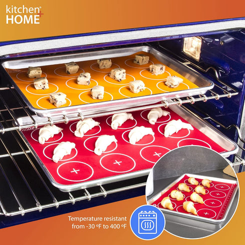 Kitchen + Home Silicone Baking Mats Set of 2, Non-stick, BPA Free Food Grade Liners for Half-Size Cookie Sheet